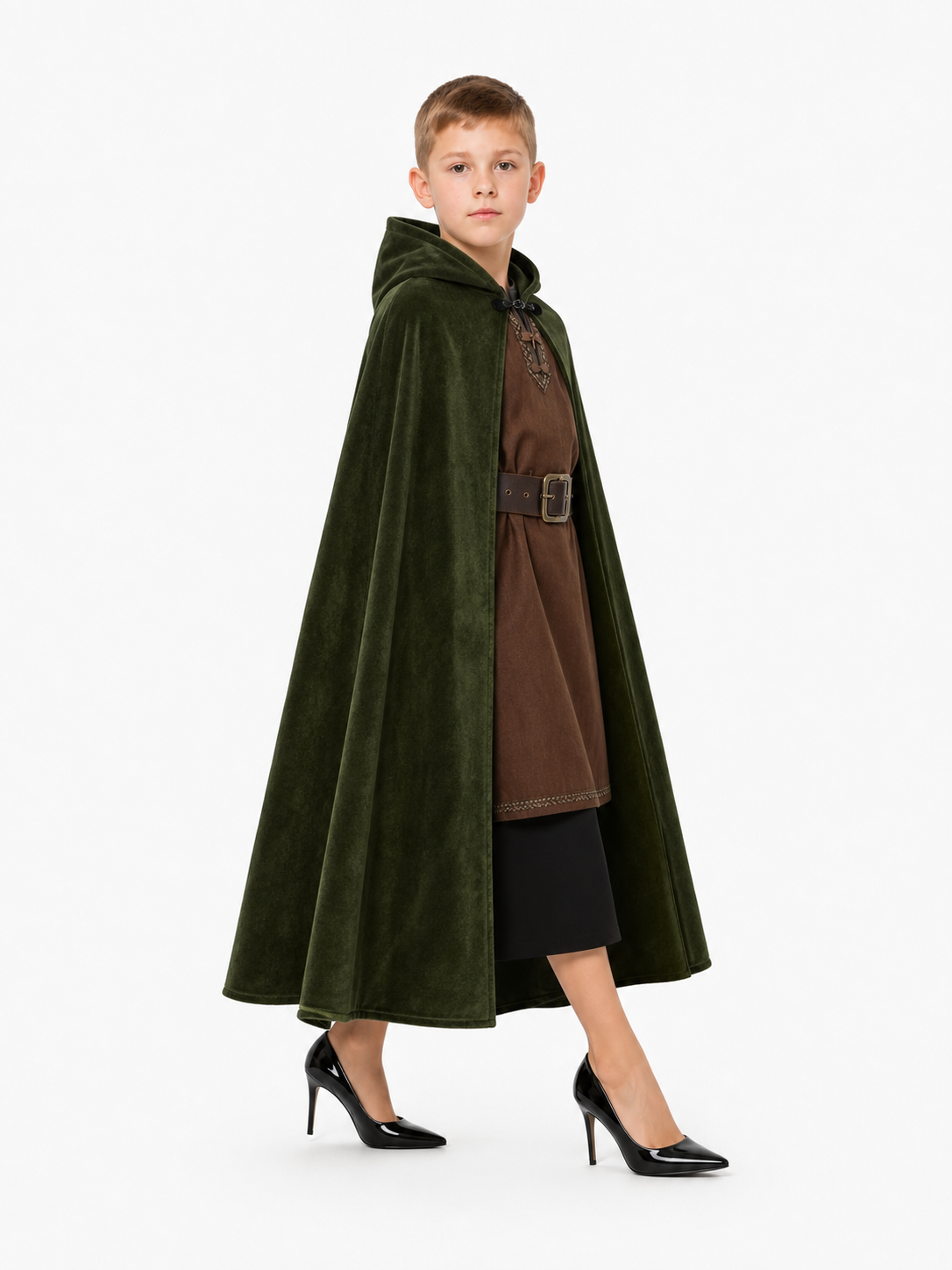 Dark Green Hooded Carnival Cloak
