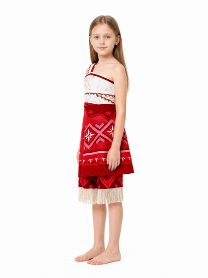 Moana Cosplay Jumpsuit with Tiered Skirt and Fringe side view