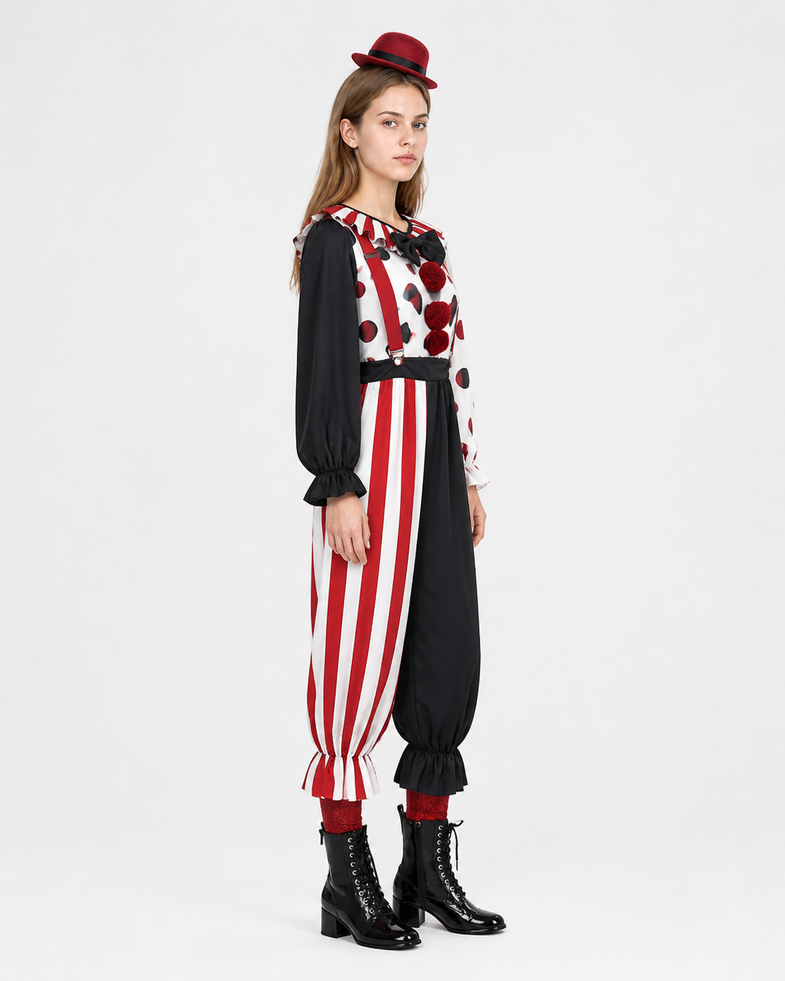 Striped Clown Jumpsuit with Bow Tie for Children side view