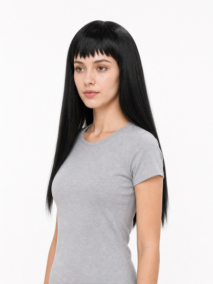 Long Wig with Straight Hair and Blunt Bangs