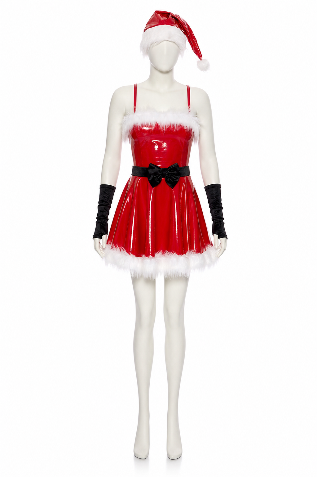 Red New Year's Carnival Costume with White Trim side view