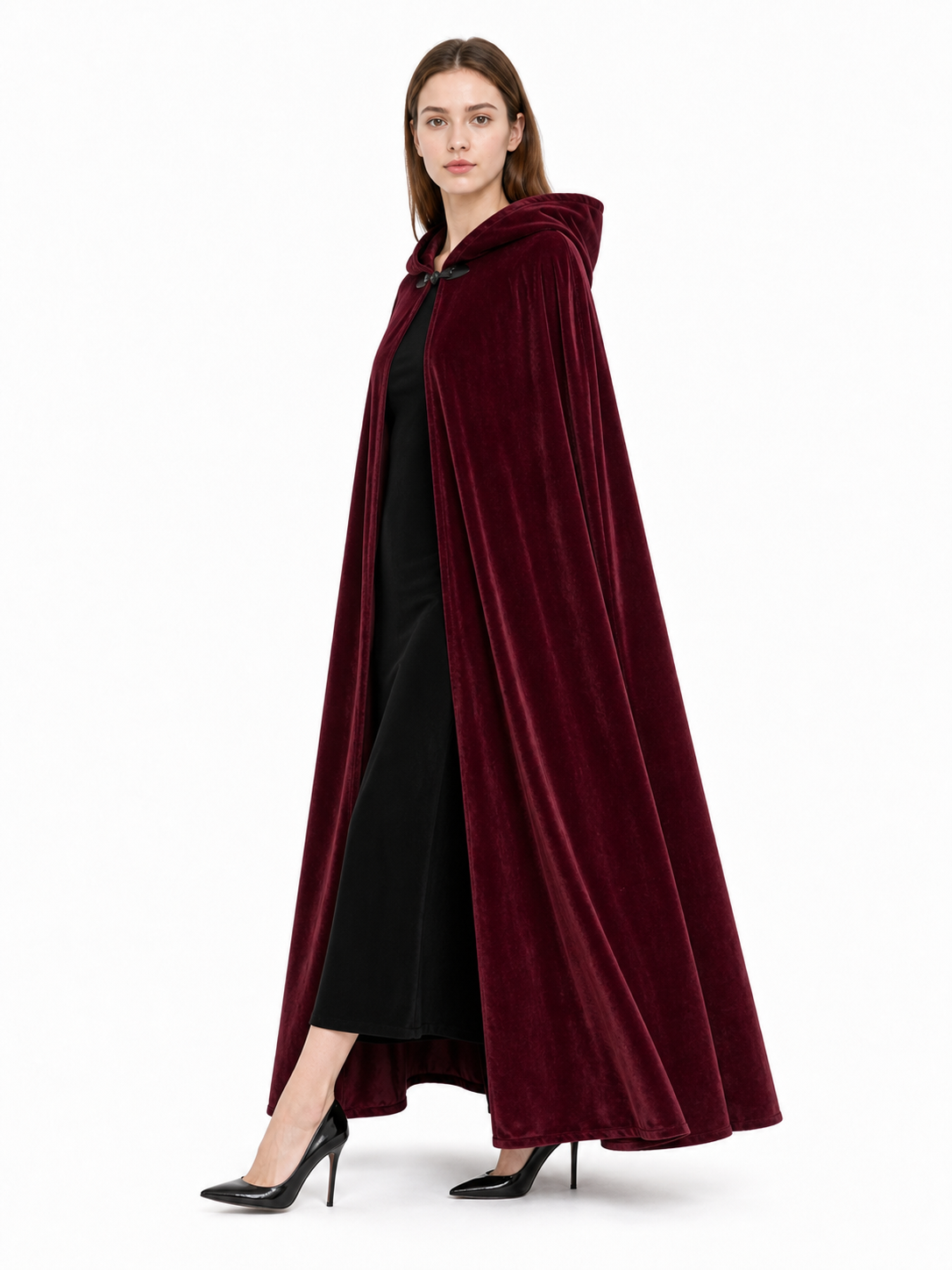 Burgundy Long Carnival Cloak with Hood