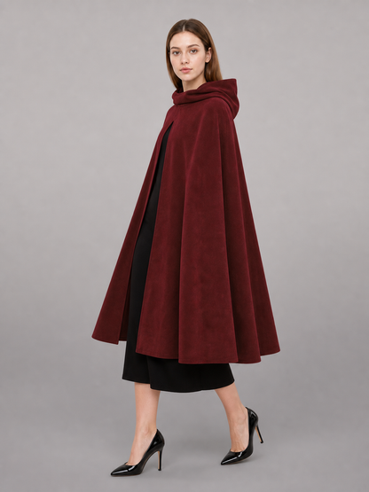 Long Burgundy Carnival Cloak with Hood