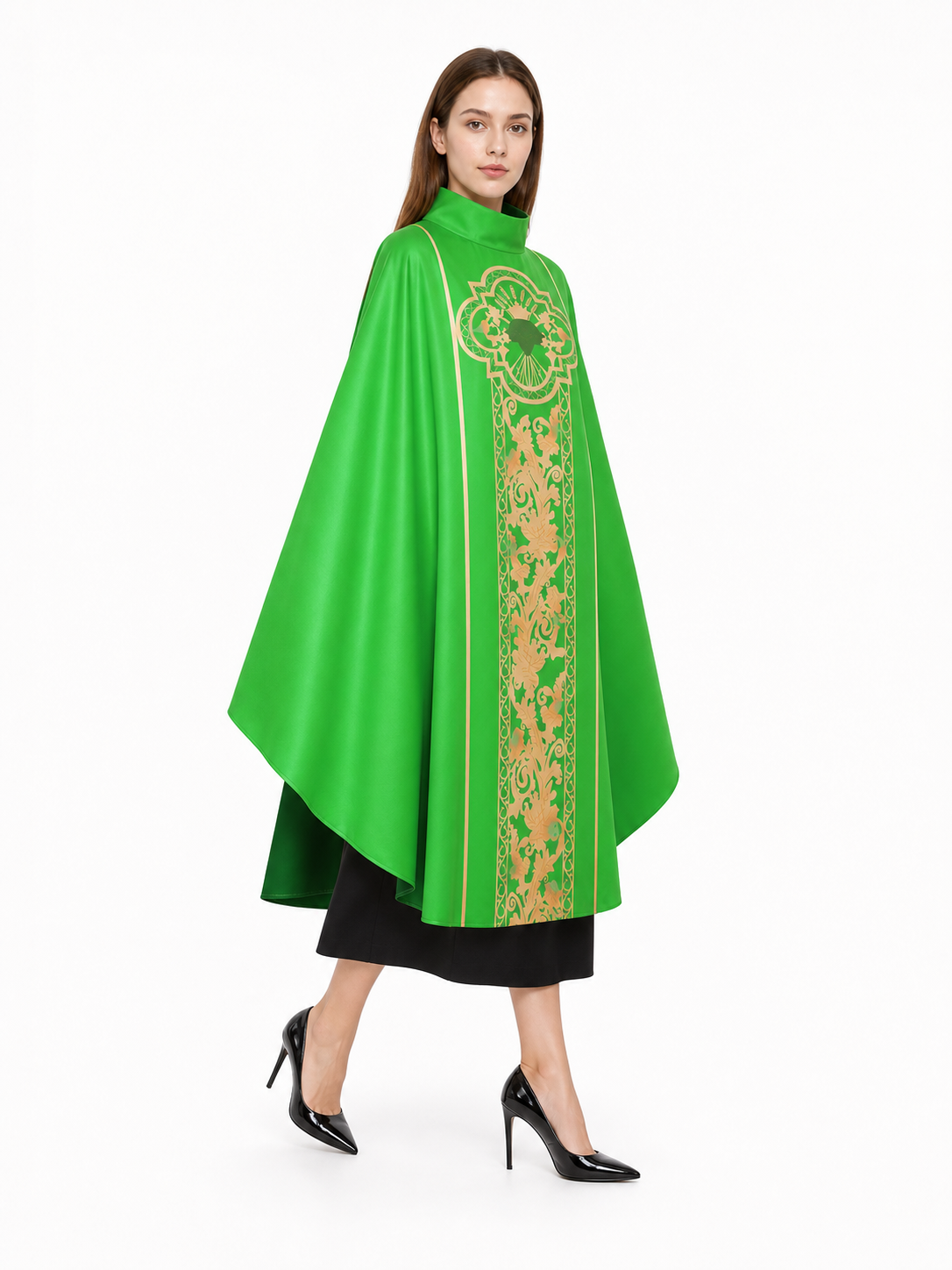 Green Carnival Cloak with High Collar