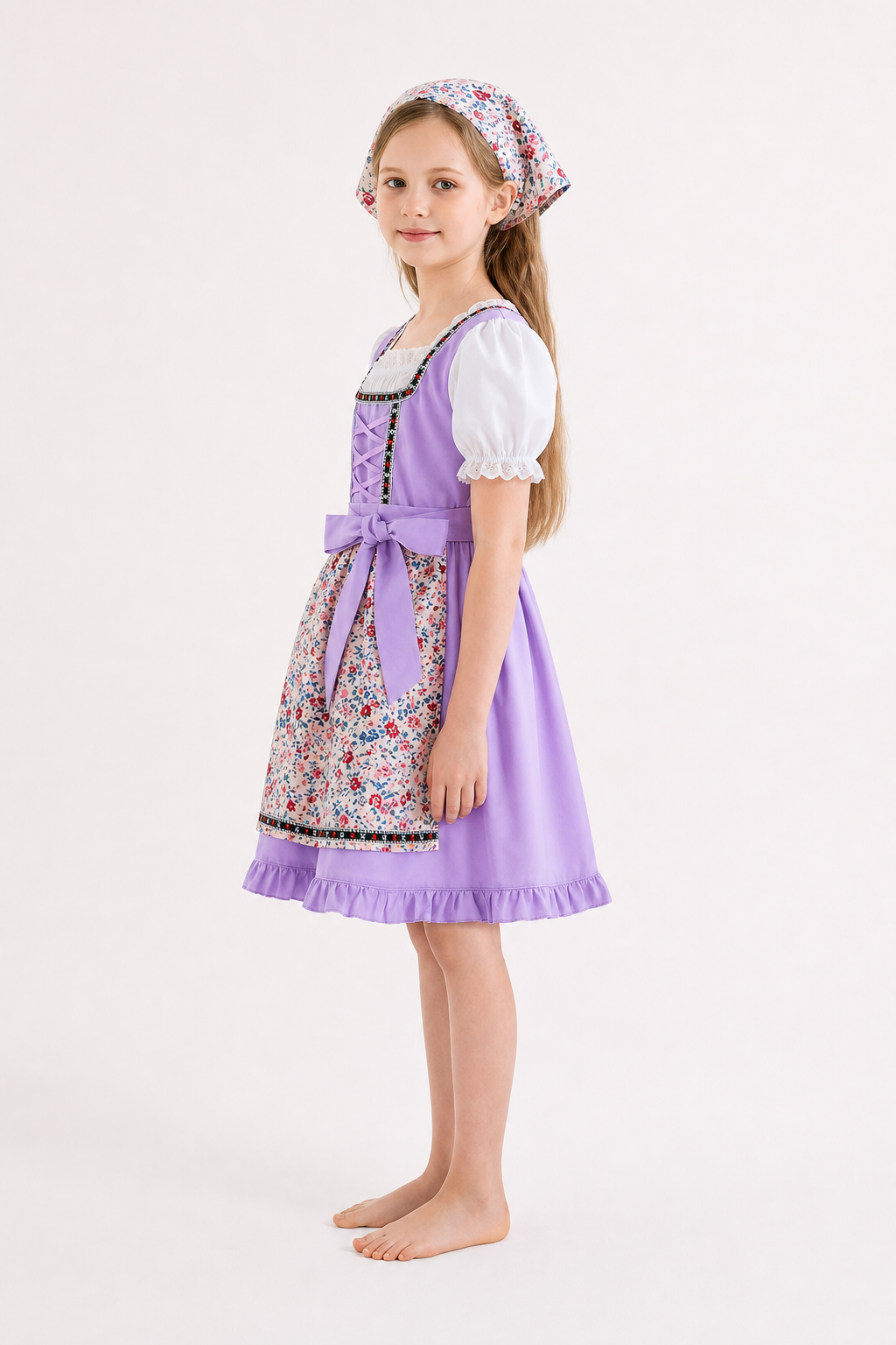 Dirndl Dress with Apron and Headscarf, Purple