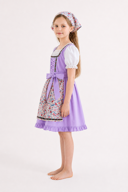 Dirndl Dress with Apron and Headscarf, Purple