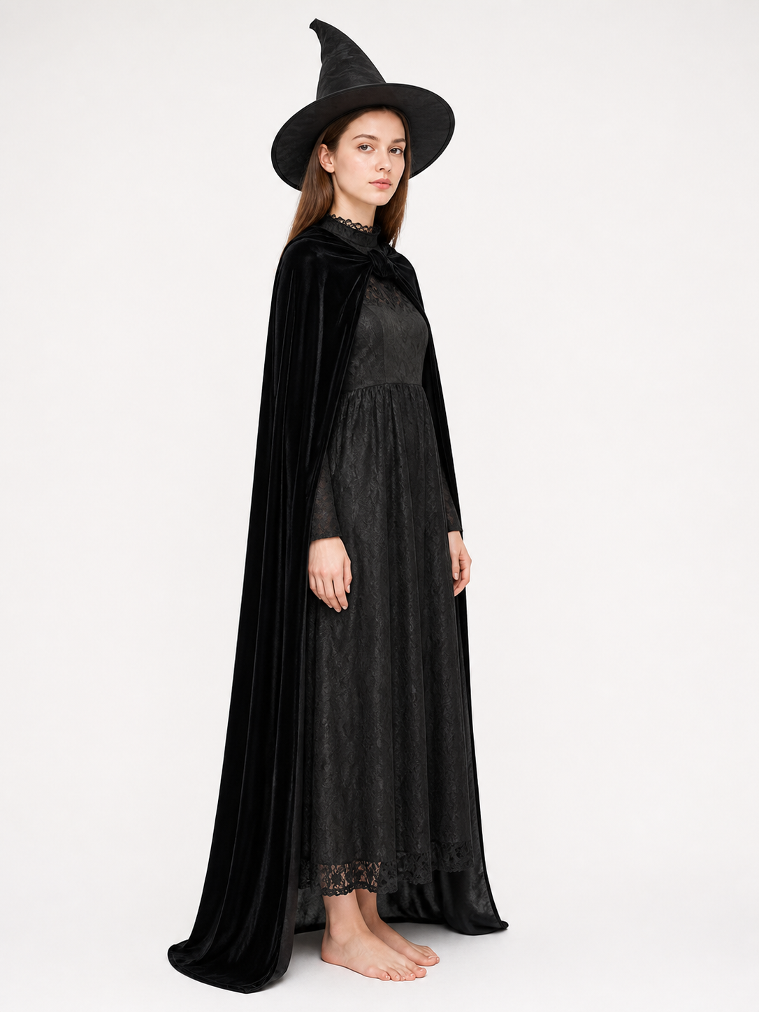 Black Witch Costume with Dress, Hat, and Cape