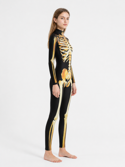 Skeleton Jumpsuit with Bone Print and Long Sleeves side view