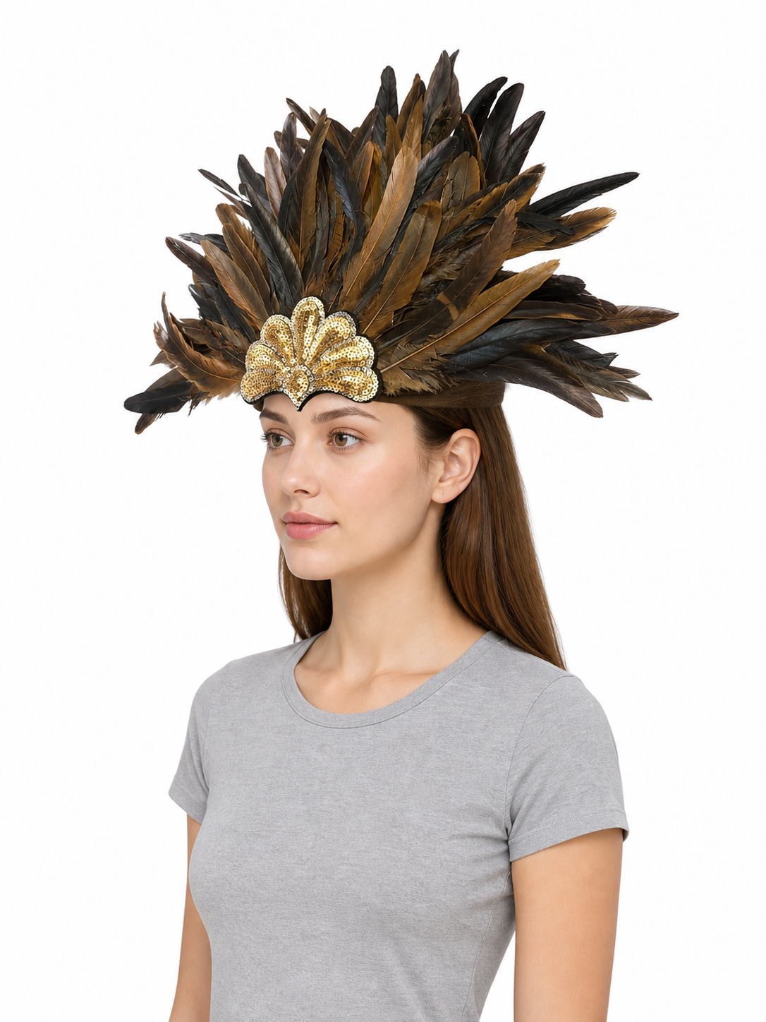Sequined Feather Headpiece for Masquerade