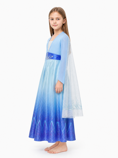 Princess Elsa Dress with Cape and Icy Pattern side view