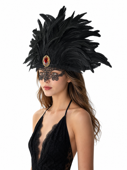 Carnival headpiece with black feathers