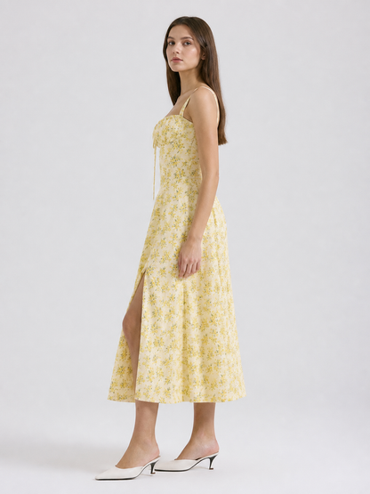 Midi Dress with Thin Straps and Slit