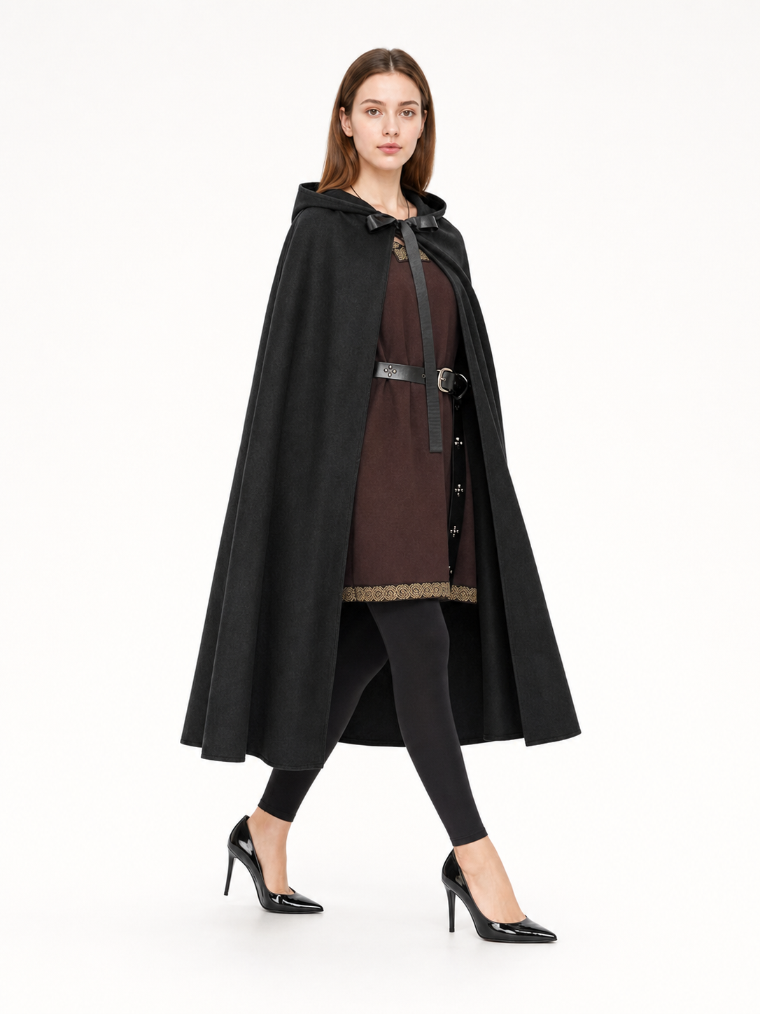 Black Medieval Hooded Costume Cloak