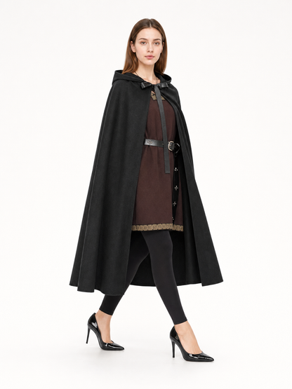 Black Medieval Hooded Costume Cloak