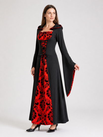 Black and Red Hooded Cloak for Cosplay side view