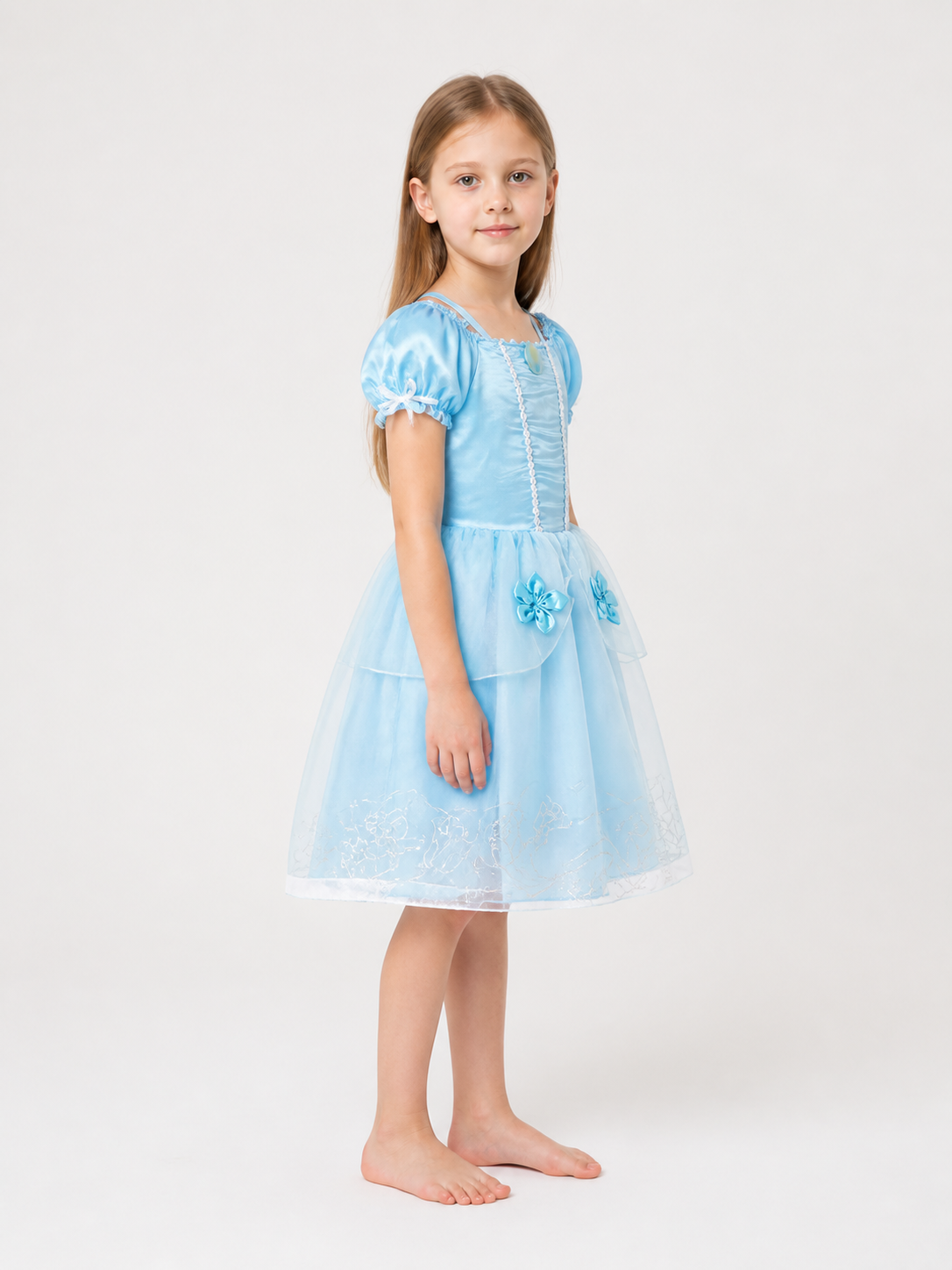 Light Blue Children's Carnival Dress with a Full Skirt side view