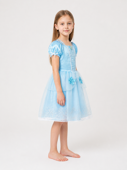 Light Blue Children's Carnival Dress with a Full Skirt side view