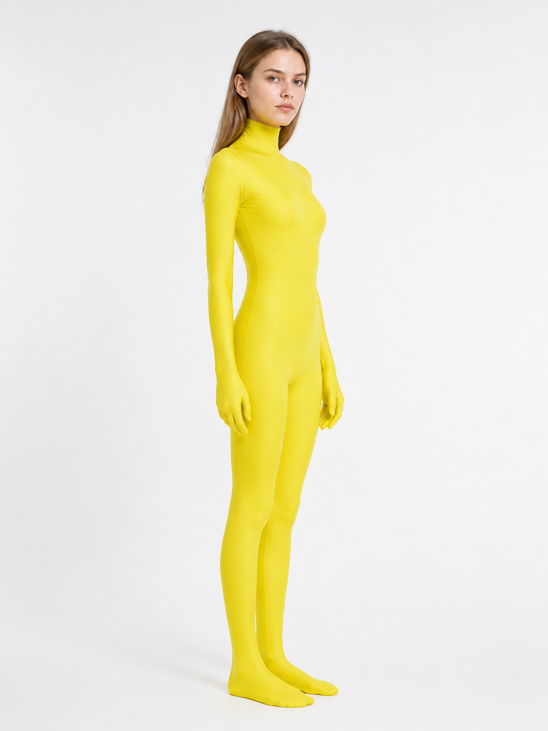 Yellow Hooded Jumpsuit with Enclosed Hands and Feet side view