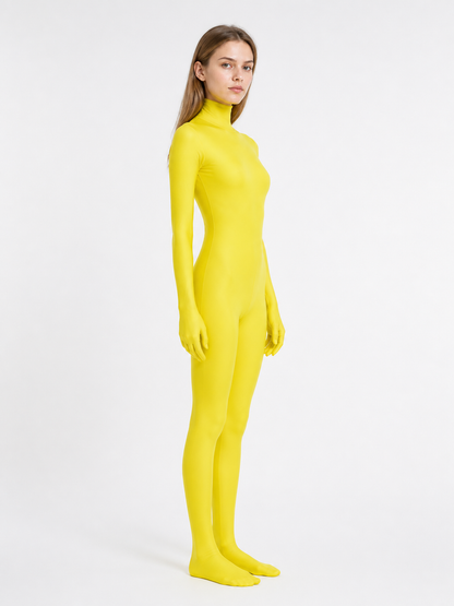 Yellow Hooded Jumpsuit with Enclosed Hands and Feet side view