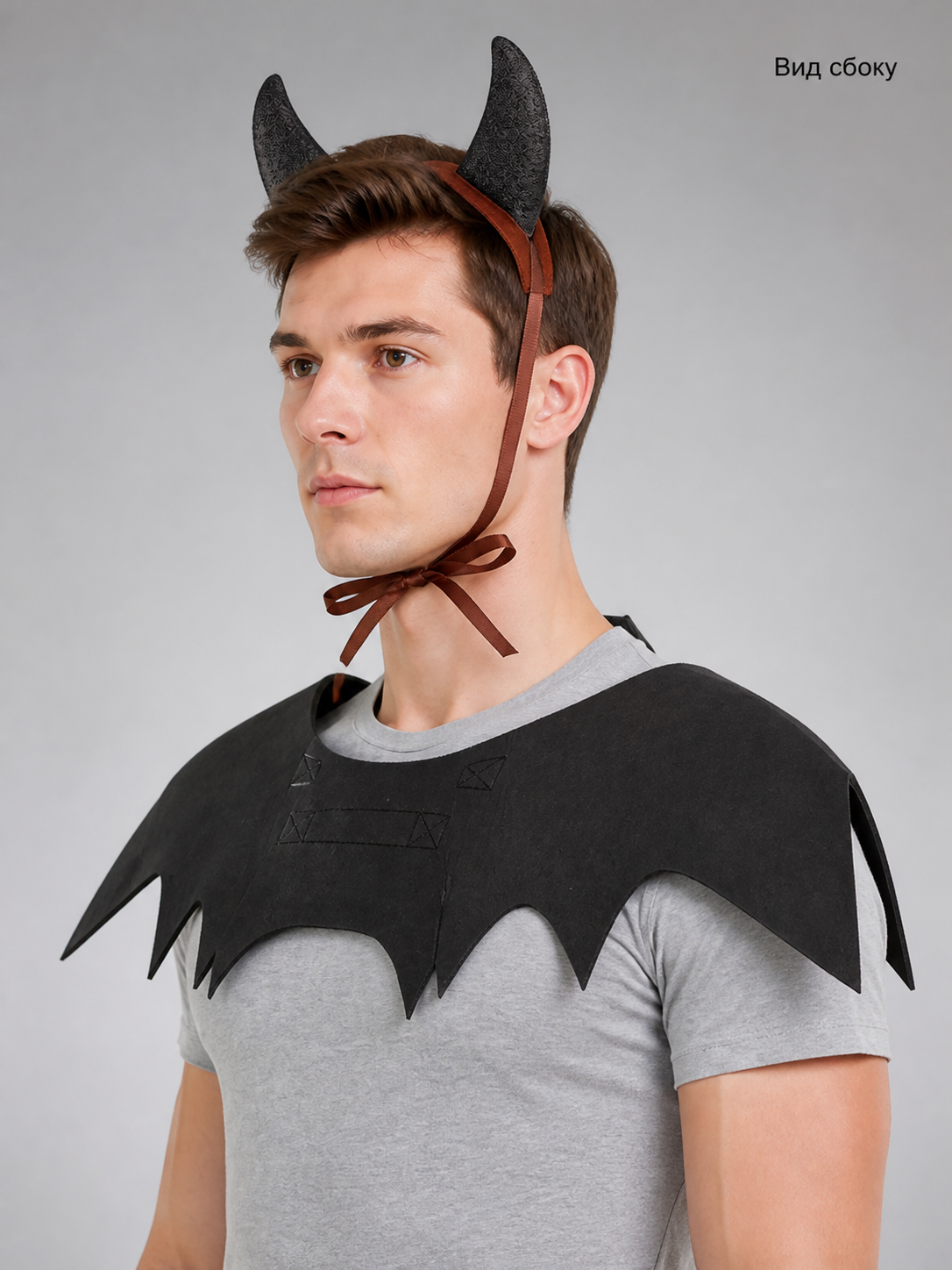 Black Carnival Headband with Wings and Horns for Halloween side view