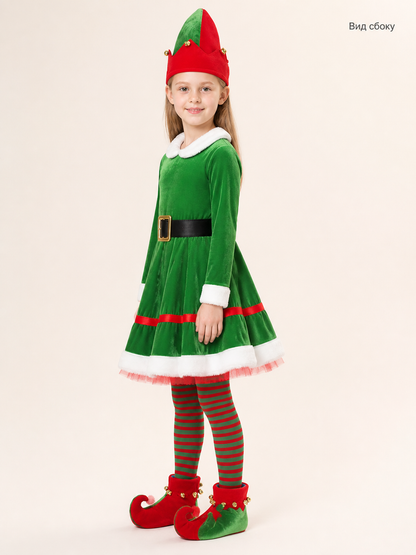 Green Elf Carnival Costume Set with Dress and Accessories