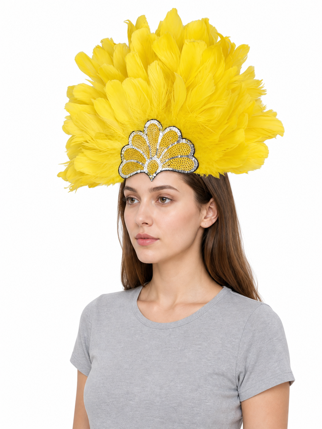 Yellow Carnival Headpiece with Gold Fan