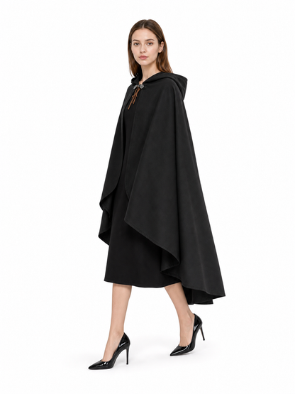 Black hooded medieval costume cloak product view 22
