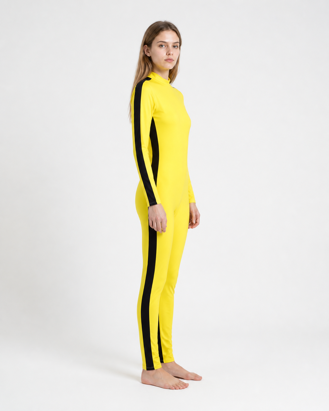 Yellow Cosplay Jumpsuit with Black Stripes side view