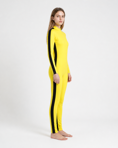 Yellow Cosplay Jumpsuit with Black Stripes side view