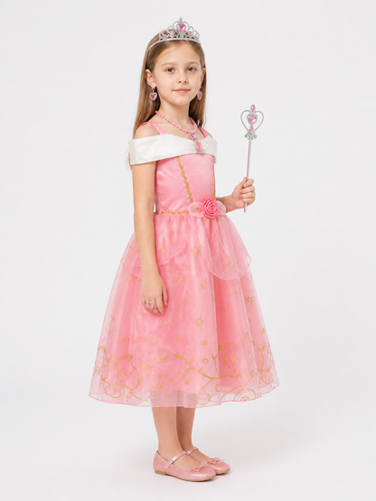 Pink Princess Costume with Crown and Magic Wand side view