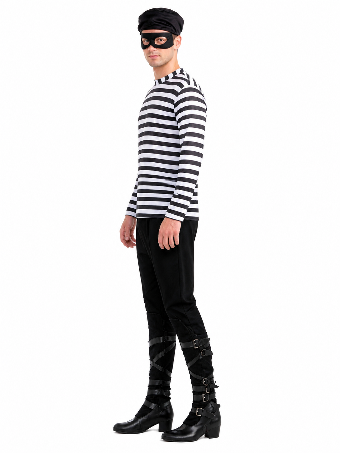 Black-and-White Striped Stage Thief Costume side view