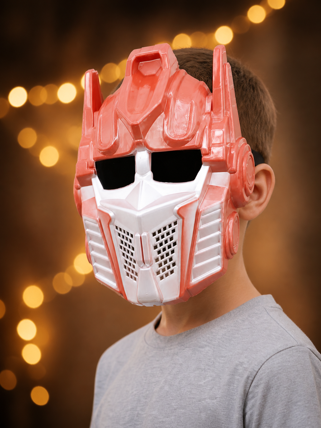Robot Carnival Mask with Antennas, Orange and Silver side view