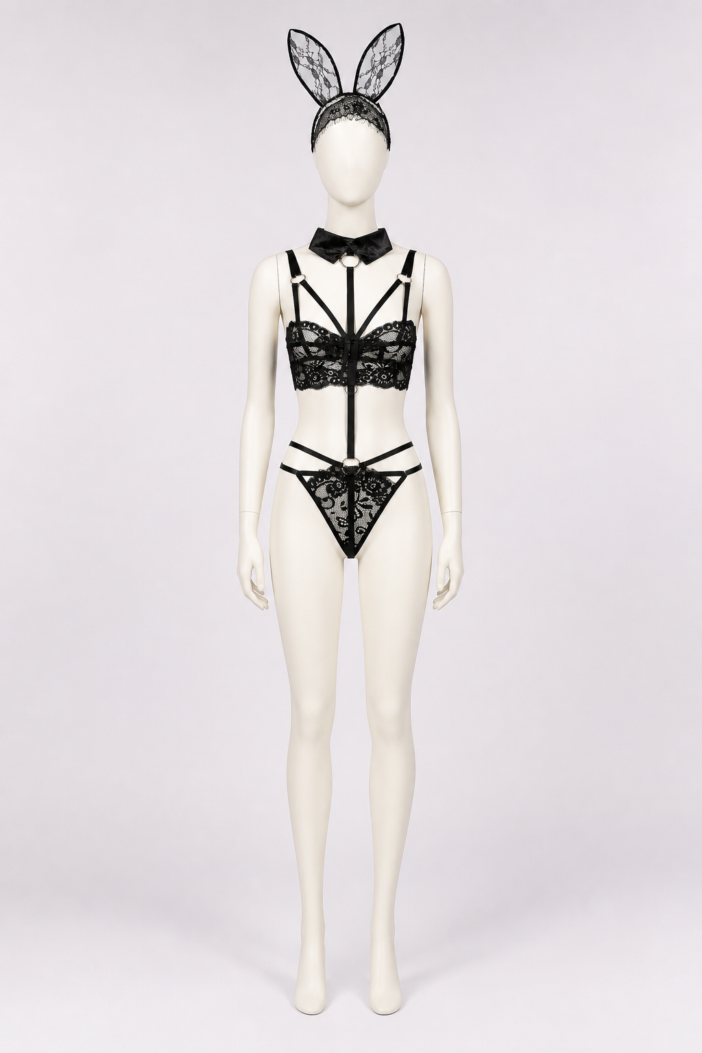 Lace Bunny Costume with Ears and Straps side view