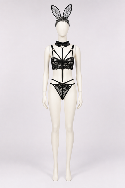 Lace Bunny Costume with Ears and Straps side view