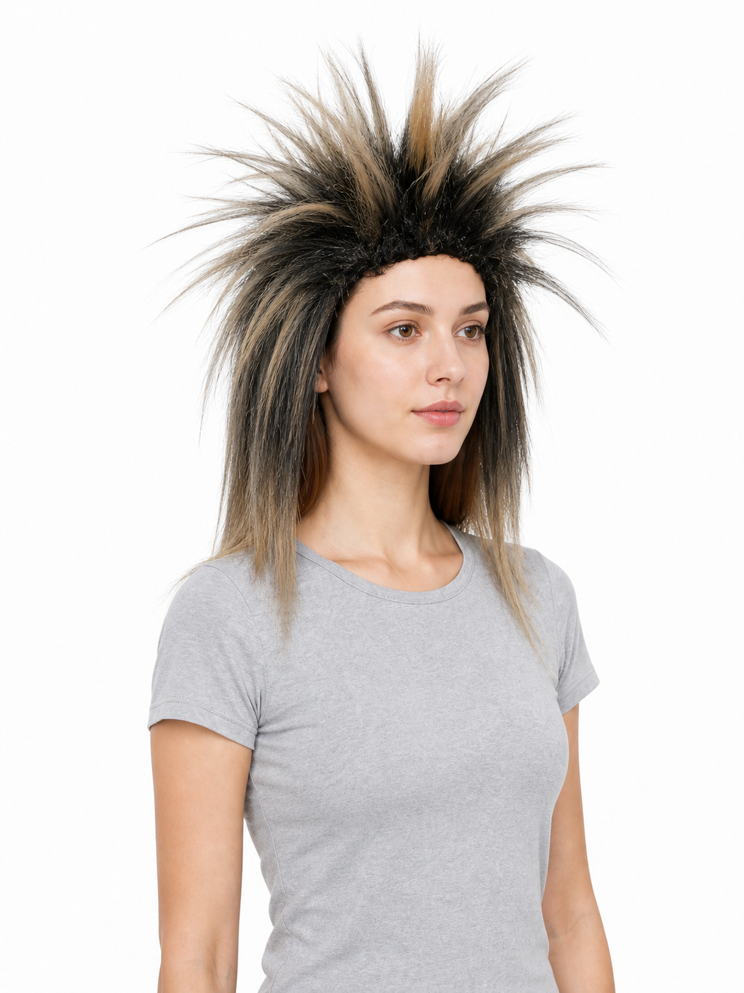 Black and blonde spiked mohawk wig product view 26