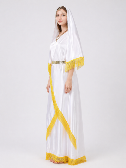 Ceremonial Robe with White Veil and Gold Fringe side view