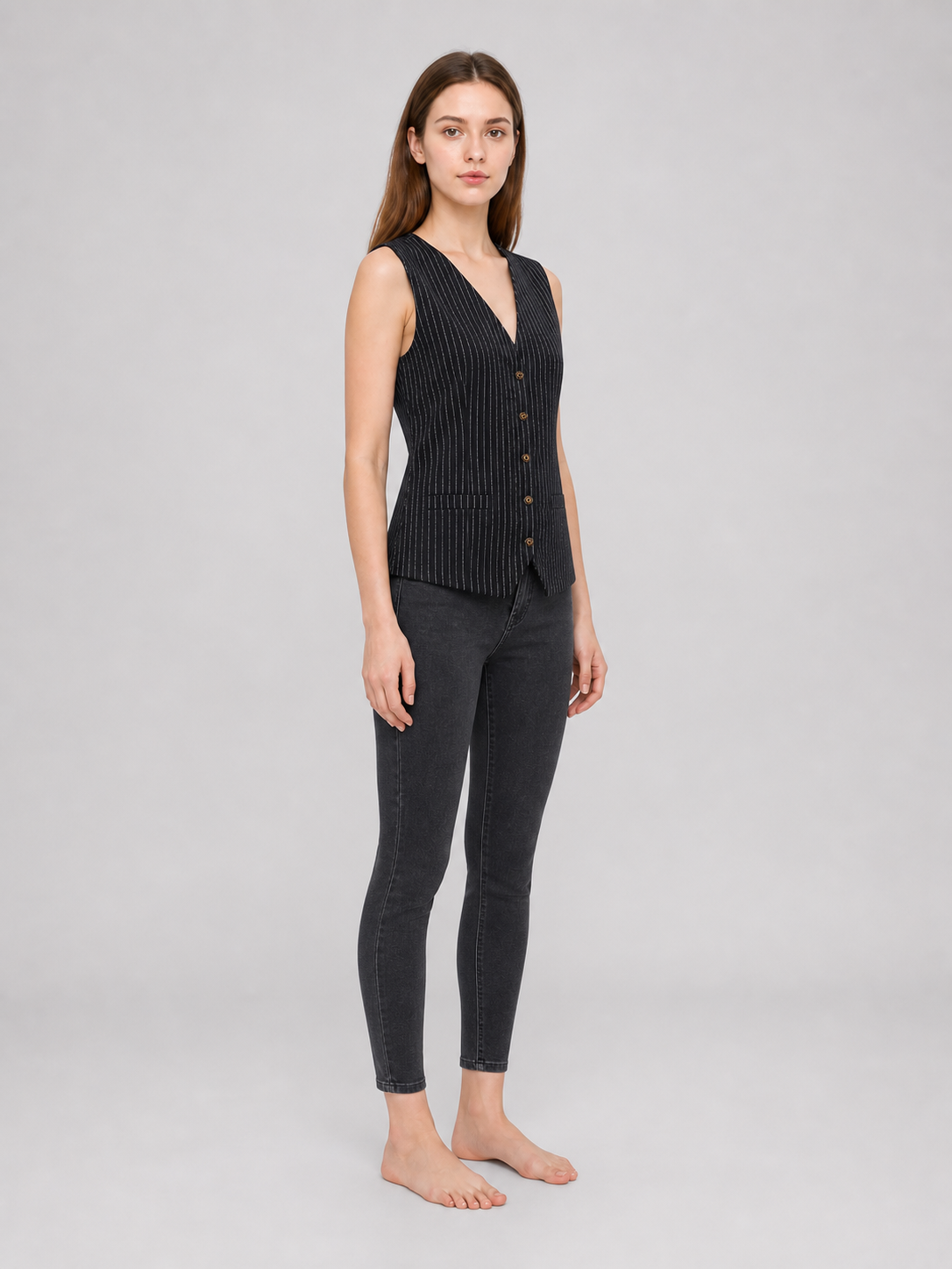 Pinstripe V-Neck Vest