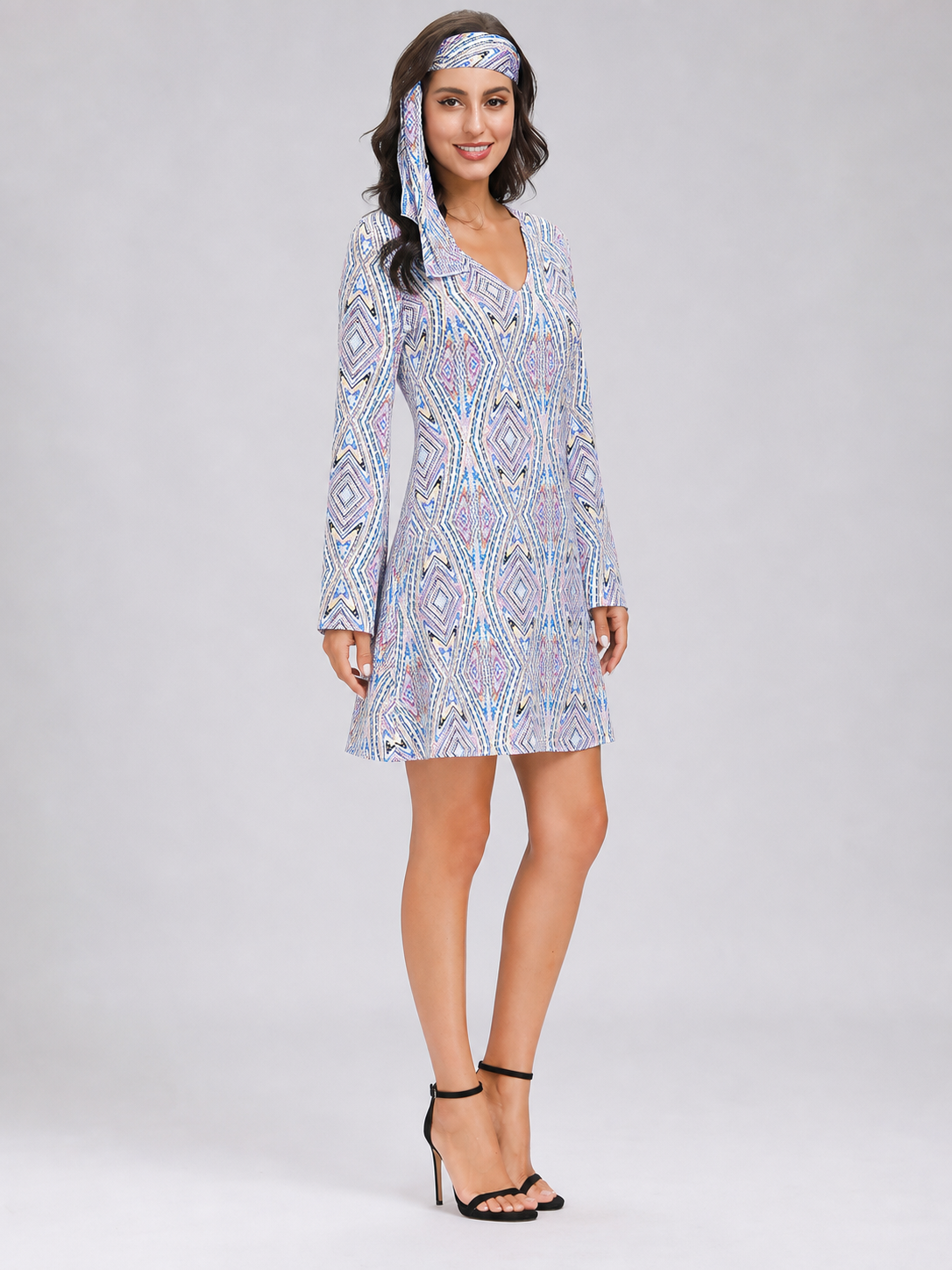 Retro 1970s Dress with Geometric Print side view