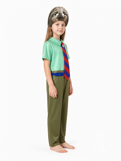 Sloth Jumpsuit with Tie and Belt, Carnival Costume side view