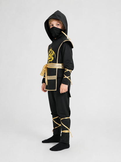 Kids' Ninja Costume with Hood and Dragon side view