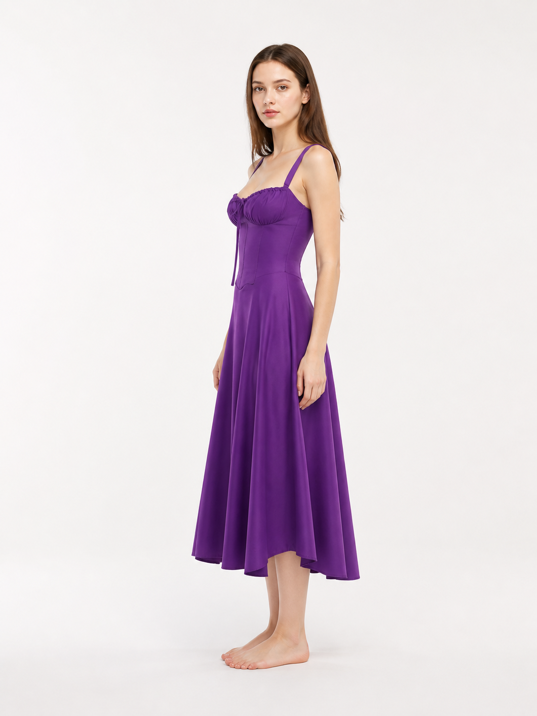 Purple Spaghetti-Strap Dress with a Full Skirt side view