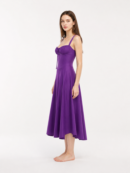 Purple Spaghetti-Strap Dress with a Full Skirt side view