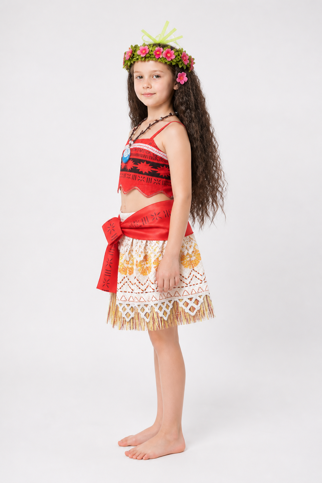 Children's Moana Carnival Costume with Skirt and Top side view