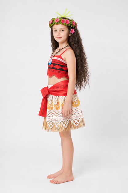 Children's Moana Carnival Costume with Skirt and Top side view