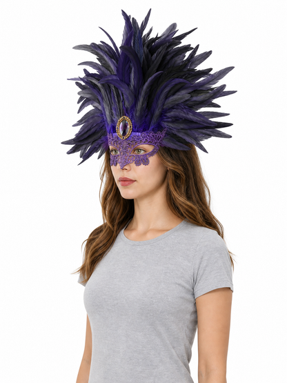 Carnival Feather Headpiece with Mask