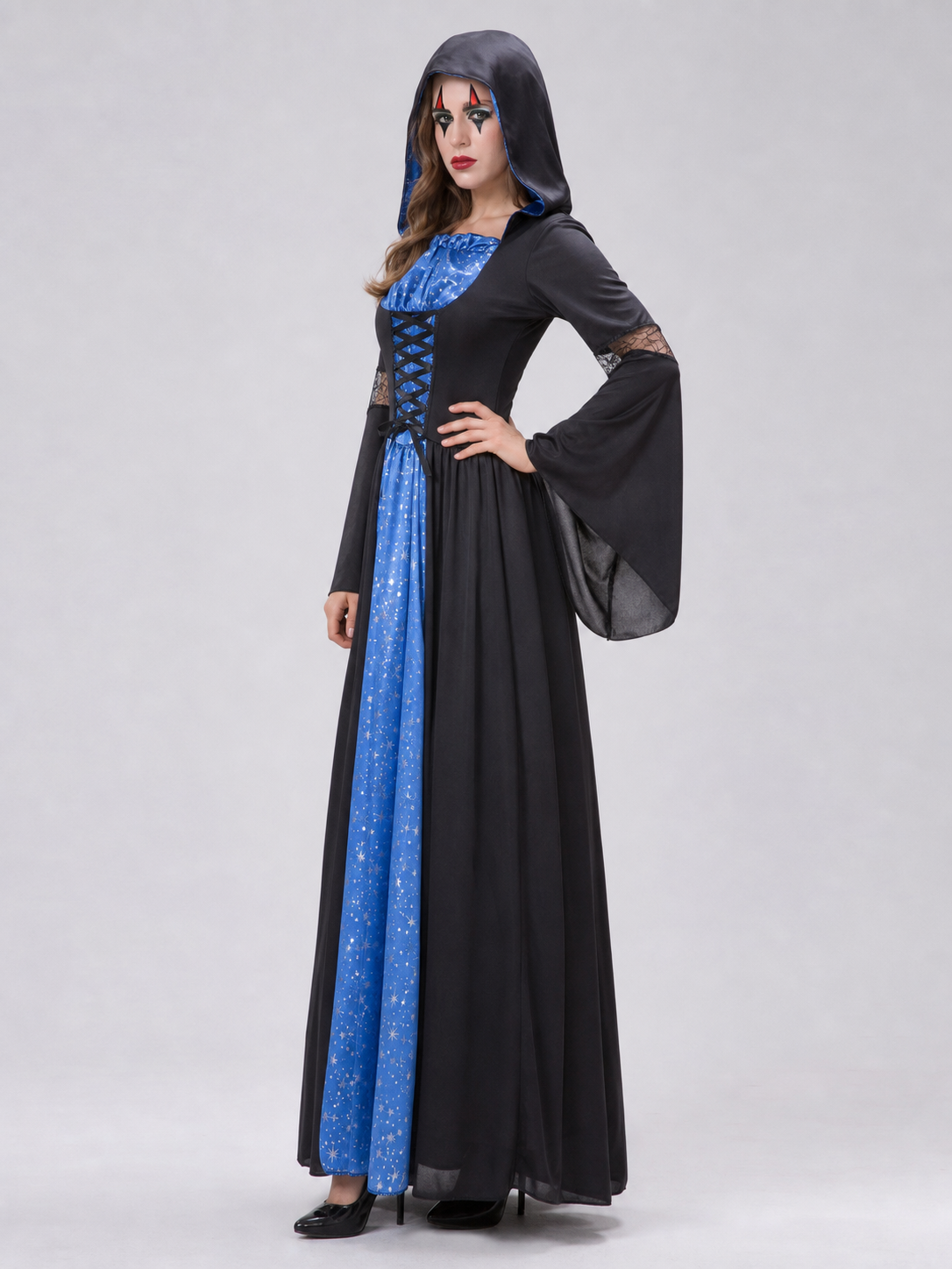 Hooded Witch Costume with Lacing and Stars
