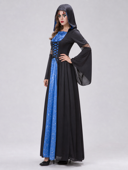 Hooded Witch Costume with Lacing and Stars