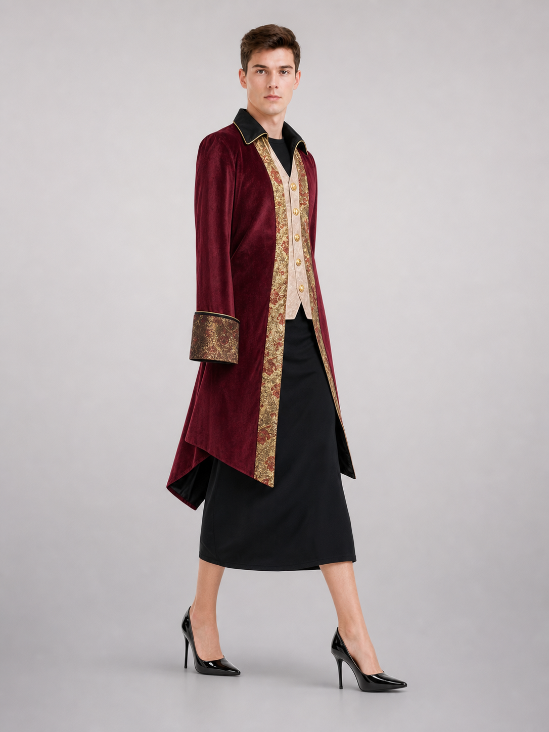 Burgundy Victorian-Style Costume Cloak