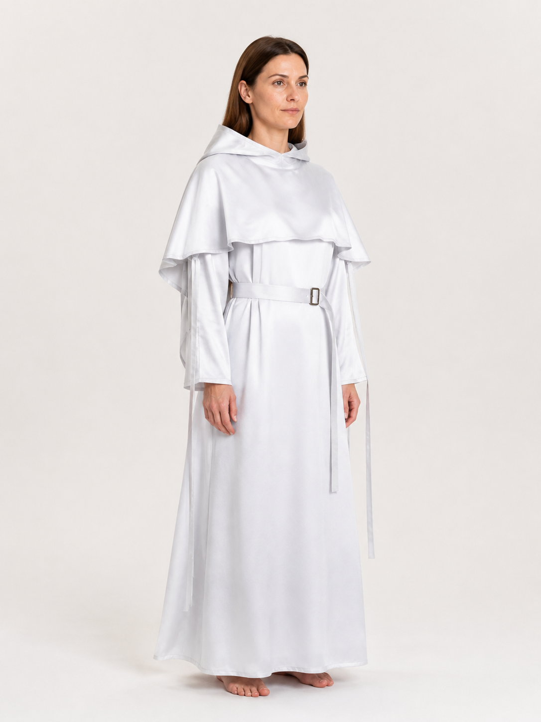 White Stage Costume with Hood and Belt for Cosplay side view