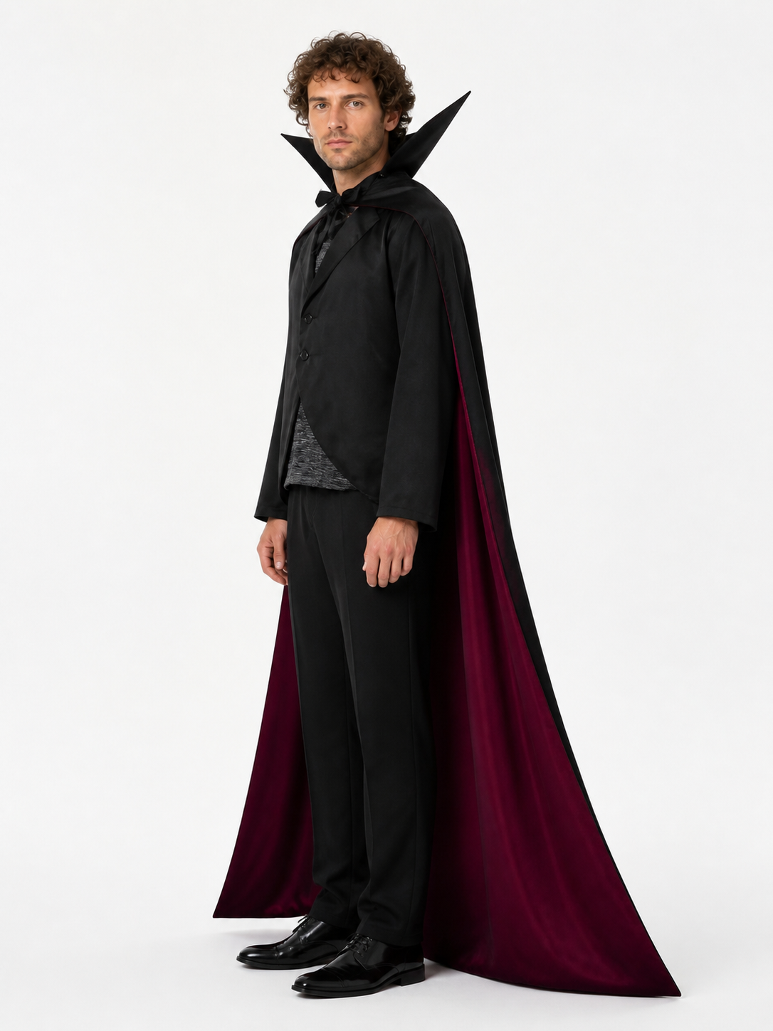 Vampire Costume with Cloak and Pants side view